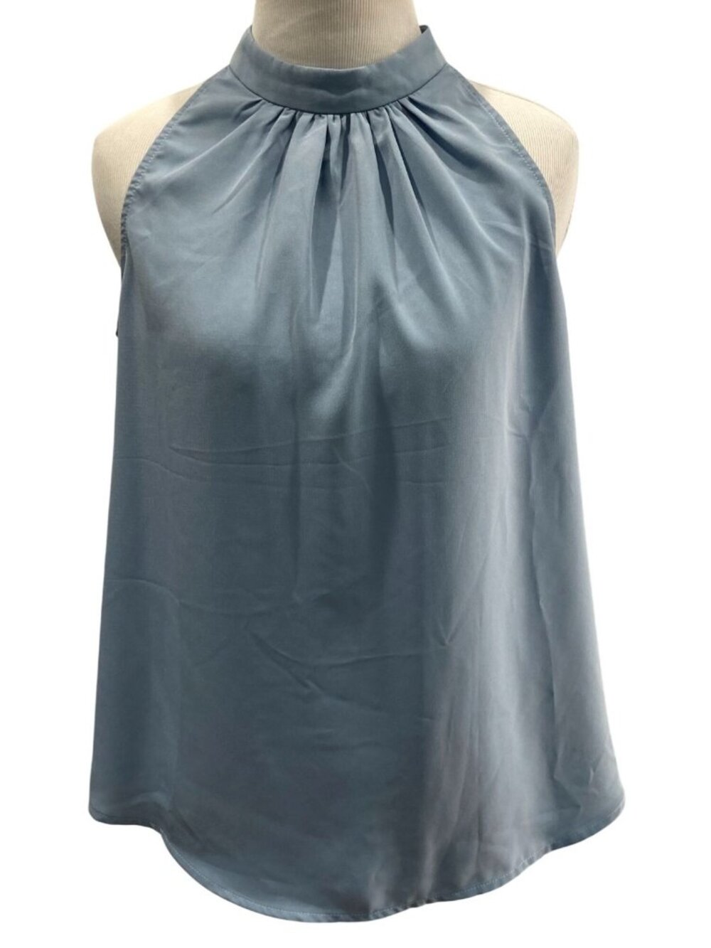 Halara Sleeveless Halter Blouse Small Blue Pleated Minimalist Flowy Soft Girl